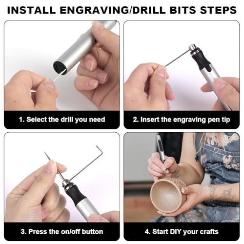 Ainiv Electric Engraving Tool Kit, USB Cordless Rechargeable Engraving Pen, Mini DIY Engraving Tool Kit, 30 Drill Rotary Carving Tools for Carving Glass Wood Metal Stone Plastic Jewelry, Silver Silver-electric Engraving Tool Kit