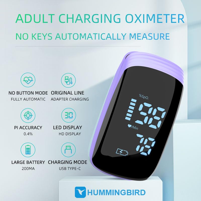 [Australia - AusPower] - Fingertip Pulse Oximeter, Rechargeable Pulse Oximeter, Finger Pulse Oximeter, Blood Oxygen Meter Finger, Pulse OX with Lanyard, Oximetro for Sports Outdoors Aviation Use Only (Purple) 