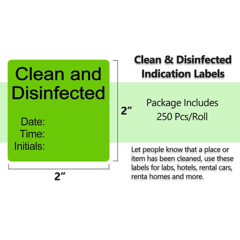 [Australia - AusPower] - Clean and Disinfected Indication Label - 2"x2" Writable Self Adhesive Decal Sign Sticker for Lab, Hotel, House Rental, 1 Roll (250 Pcs/Roll) Clean and Disinfected Label 