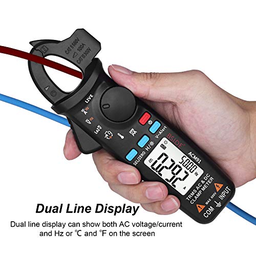 BSIDE black DC clamp meter digital multimeter with back clip, True RMS, auto-ranging display and voltage tester functions