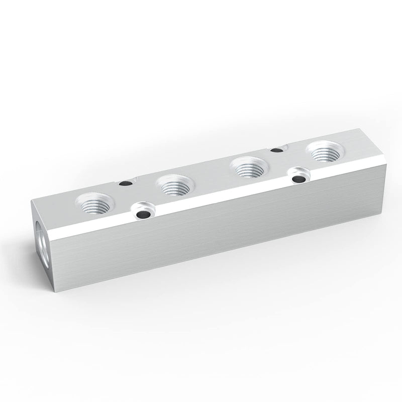[Australia - AusPower] - GASHER 2PCS Aluminum 4 Way 6 Port Pneumatic Manifold Air Distribution Block Splitter 1/4" Output Port 1/2" Supply Port 4 Way-6 Port 2 
