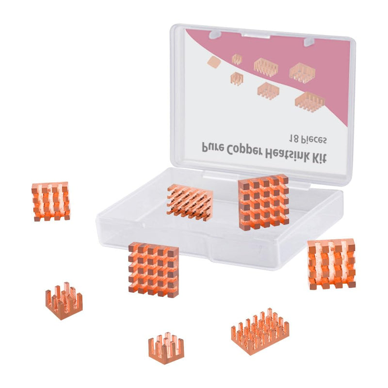 GeeekPi Pure Copper Heatsinks for Raspberry Pi 5/Pi 4B, CPU Cooler Heatsinks with Thermal Conductive Adhensive Tape, Compatible with Raspberry Pi 5/Raspberry Pi 4 Model B, Pack of 18