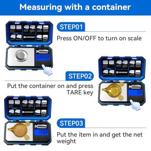 UNIWEIGH blue digital reloading scale, 1500-grain capacity with 0.1-grain precision display