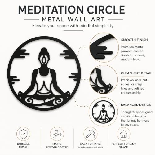 Meditation Circle Metal Wall Art, Yoga Room Decor, 12 x 12 Inch