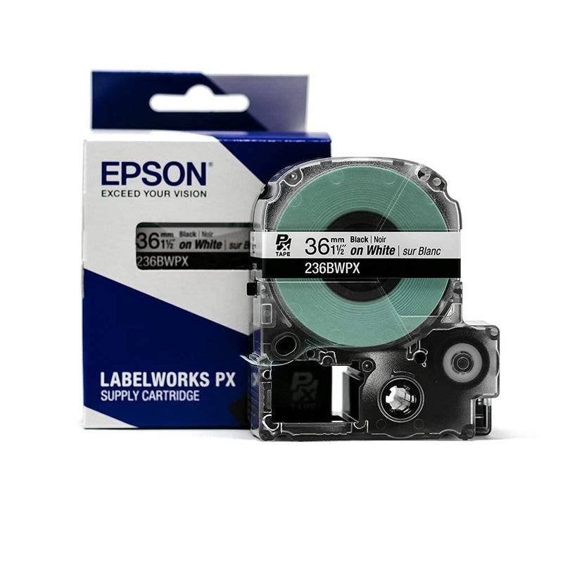 Epson LABELWORKS 236BWPX PET Tape Cartridge - Black on White Industrial Label Maker Tape - 1.5" (36MM) Wide, 30 ft 36mm