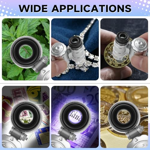 Jeweler's Magnifying Glass 60X with Light Mini Microscope, Pocket Microscope Gemstone Magnifier | Magnifying glass with LED/UV for close work, jewelry, coins, stamps, light trichome magnifying glass, mobile phone microscope