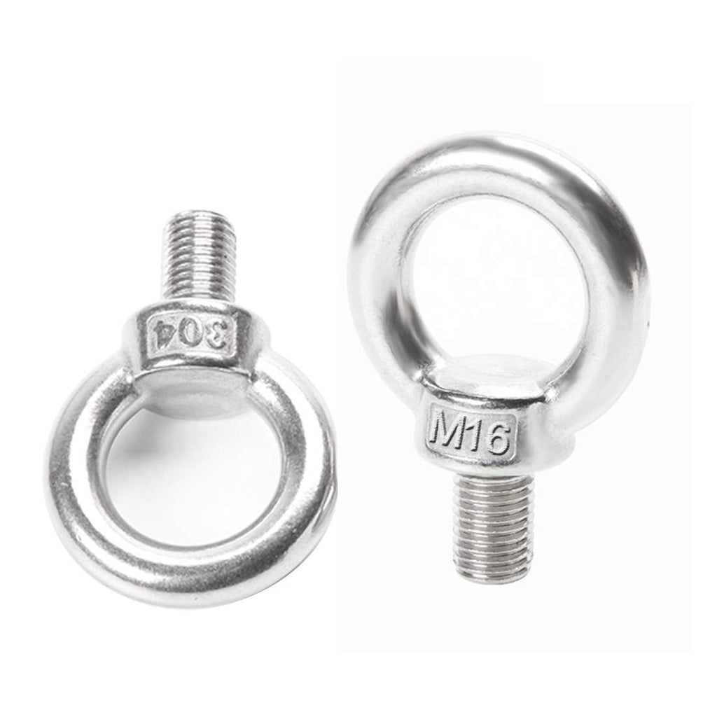 Pack of 2 M16 304 Stainless Steel Ring Shape Shoulder Lifting Rigging Eye Bolt Thread Machinery Shoulder Lifting Forged Eye Bolts