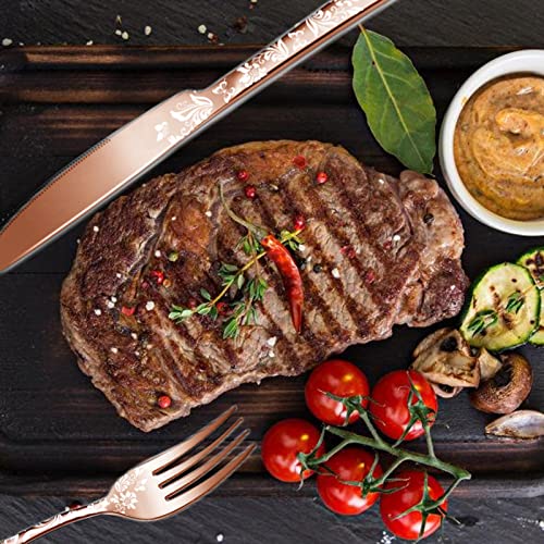 vilihkc 20 piece Unique Pattern Design Silverware Set, Stainless Steel Flatware Set Service for 4, Rose gold Cutlery Set, Mirror Polished Utensil Set for Kitchen, Dishwasher Safe