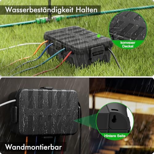 RESTMO Large Cable Box, Waterproof, Electric Box for Extension Cable | IP54 weatherproof, 32 x 22 x 13 cm, for power strip, outdoor socket, garden socket, junction box and cable, black