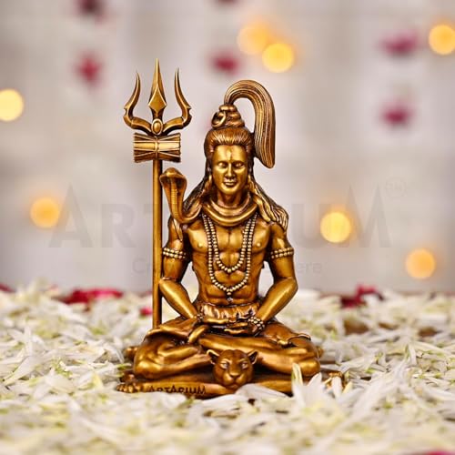 Artarium Meditating Lord Shiva Idol 4 Inch Antique Finish, Mahadev Resin Statue for Home Decor, Car Dashboard Ornament, Office Desk Decoration, Hindu God Murti, Spiritual Gift Antique-meditating (4 Inch)