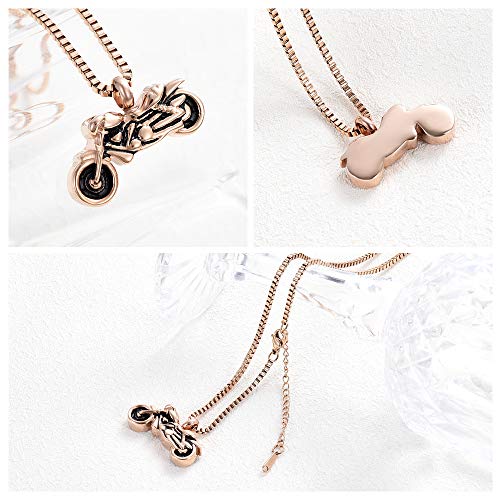 XSMZB Motorcycle Urn Necklace Cremation Jewelry for Ashes Motorbike Necklace Pendent Stainless Steel Keepsake Memorial Urn Necklace for Men Women Rose Gold