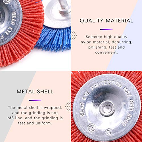 Swpeet 3 Pieces 3" 75mm Nylon Filament Grinding Wire Cup Brush Kit with 1/4 Inch Shank, Includes Fine Medium Coarse Grit Perfect for Removing Rust, Corrosion, S665, Round Wheel Brush