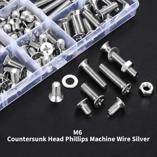 YOUYIDUN M6 metric flat head machine screws assortment kit, 160-piece screw and bolt set beside organizer case