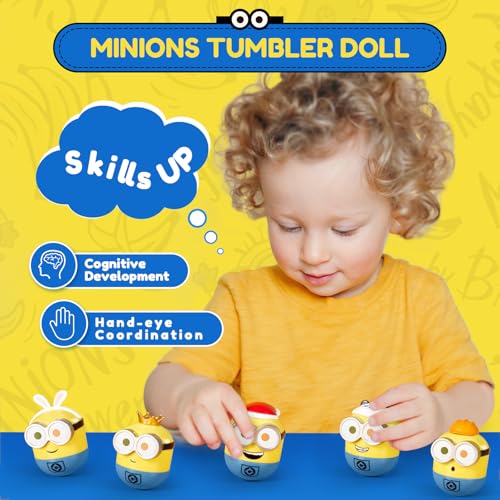 Minions Blind Box Figures, Mini Wobbler Toy Action Figures for Home Decor Desk Accessories, Despicable Me Collectible Toys for Adults & Kids Ages 3+, Tumbler Bob Series, 12 Packs 12 Pack