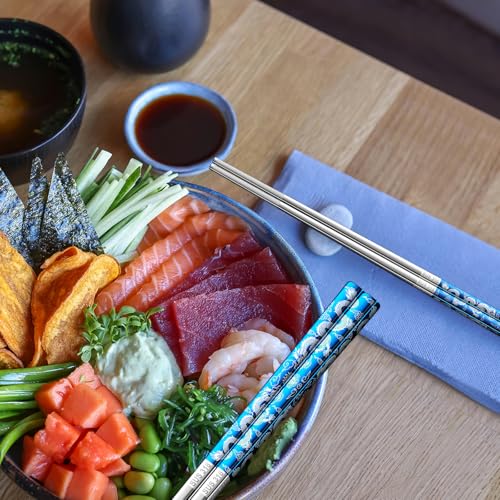 5 Pairs Blue Dragon Chopsticks Set Stainless Steel 316 Reusable Kitchen Eating Utensils Non Slip Chop Sticks Dishwasher Safe Tableware Gift Set 9.26 inches 5 Pairs Dragon Design Blue Silver 5 Pairs 9.26 Inches