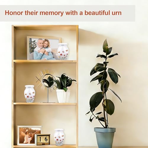 Gredstar 4PCS Wildflower Ceramic Urns for Ashes, Small Sharing Keepsake Set Wildflower - Set of 4