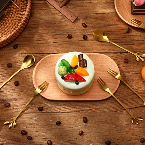 Set of 40 gold stainless steel leaf-shaped coffee and appetizer dessert spoons by Honeydak, elegant and versatile for serving.