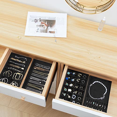 ProCase Stackable Jewelry Organizer Trays for Drawers, Jewelry Drawer Inserts Container Display Case Storage for Earring Necklace Rings Bracelet with Removable Dividers -Allblack, 4 Layers Allblack