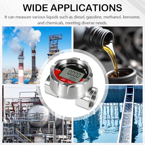 1 Inch Stainless Steel Flow Meter, Electronic Turbine Flow Meter with LCD Display Turbine Meter for Liquid Water, Petrol, Kerosene, Oil