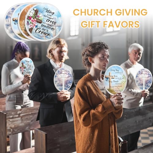 Tradder 50 Pcs Christian Church Fans Bulk Foldable Hand Fans, Stylish
