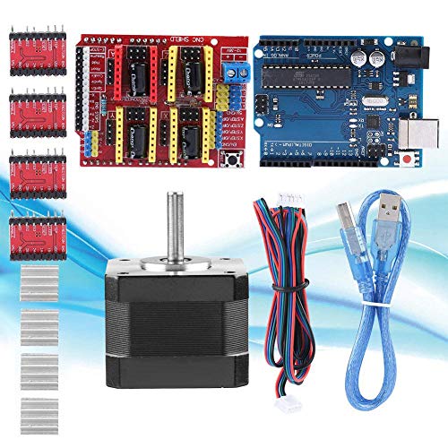 3D Printer Kits CNC Shield V3.0 + R3 Board + Nema 17 Stepper Motor + 4PCS A4988 Driver + Stepper Motor Controller Shield Kit with Heat Sink for Quimat