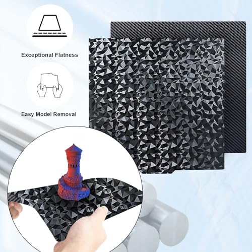 IdeaFormer PEO/PET Federstahl-Druckplatte 230×230 mm, doppelseitige flexible 3D-Druckplatte mit Rauten- und Kohlefasermuster, ohne Magnetunterlage für Anycubic Kobra 2 Serie und Artillery Genius 230x230mm PEO+PET No Magnetic Plate