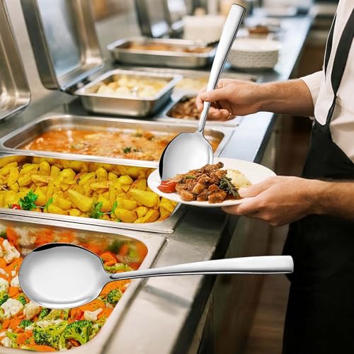 Extra Large Serving Spoons Set of 4-Piece, 11.7-Inch Silver Serving Spoon 18/8 Stainless Steel Serving Utensils for Buffet, Parties, Catering, Banquet - Dishwasher Safe (4-Pack, Silver) 4-Pack, 11.7"