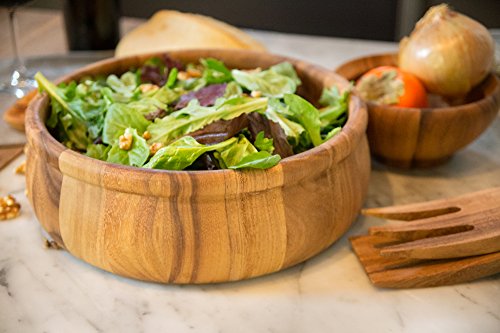 Ironwood Gourmet Acacia Wood Salad Bowl, 12" x 4" Bead Rim Petaluma Bowl 12" Large Petaluma Salad Bowl