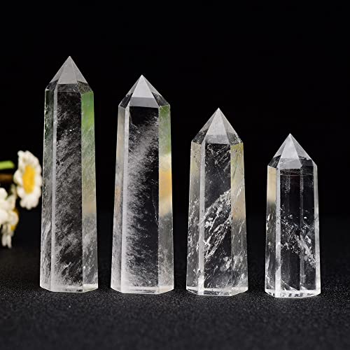 1Pc Natural Clear Quartz Crystal Tower 3.6-4.3" Healing Crystal Wand 6 Faceted Chakra Reiki Meditation Therapy 3.54-4.33”（9-11cm）