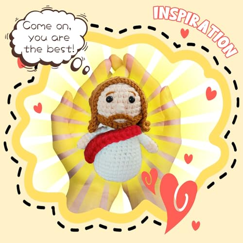 Mini Crochet Jesus Figures Gifts for Women Faith Cute Jesus Plush Christian Stuff Prayer Room Essentials Easter Basket Religious Gifts for Kids Christian Gift for Easter, Birthday 05 Red