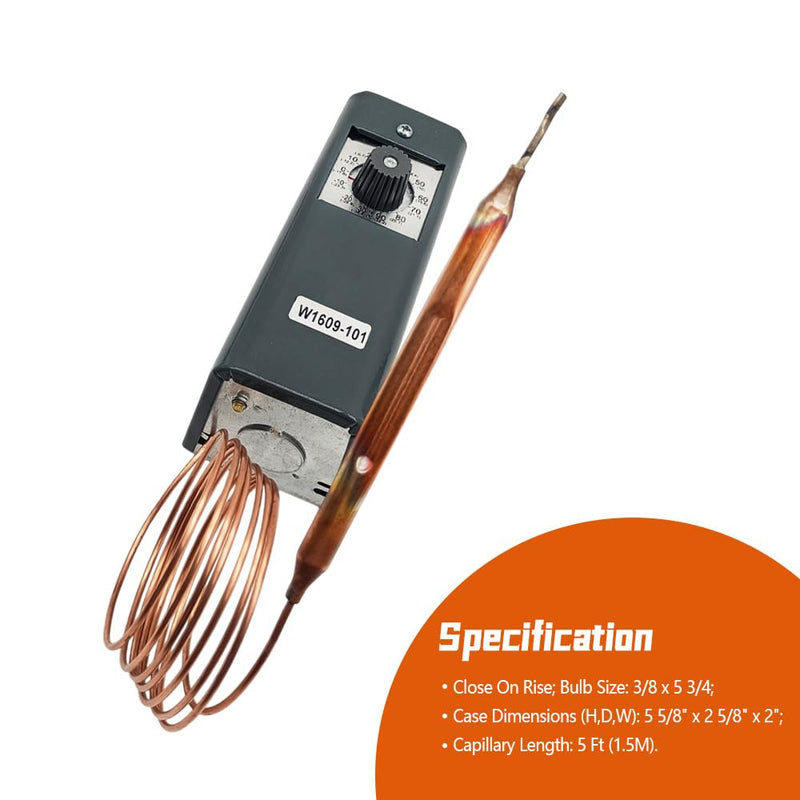 [Australia - AusPower] - W1609-101 Refrigeration Thermostat Temperature Controller TH-1609 from -30 Degrees F to 90 Degrees F (-34 Degrees C to 32 Degrees C) Capillary Length 5 Ft 