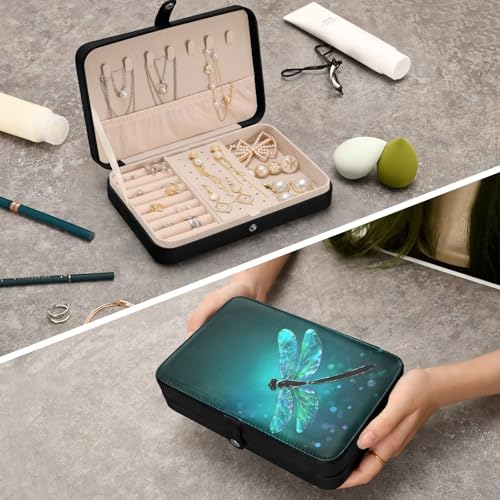 senya Leather Jewelry Box, Spring Dragonfly Necklace Ring Earrings Storage Organizer for Women Travel Jewelry Organizer