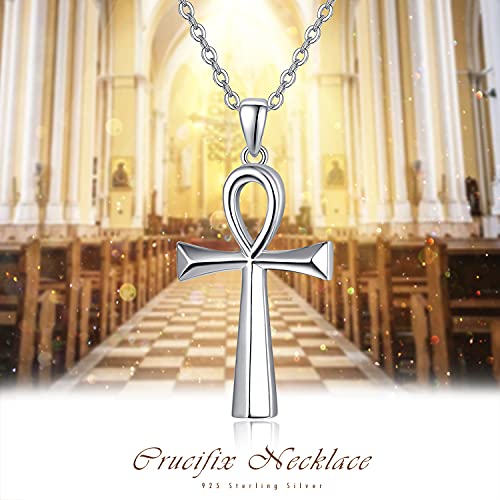 KINGWHYTE Ankh Necklaces for Ashes 925 Sterling Silver for Women Men 1-Silver