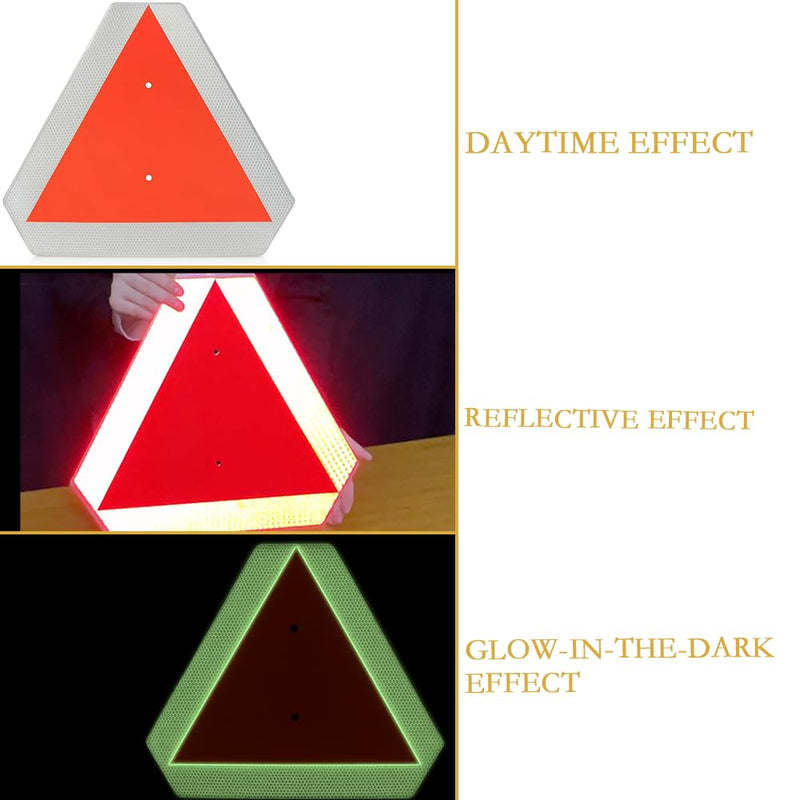 Glow in The Dark Slow Moving Vehicle Sign for Golf Carts, Safety Triangle Sign, 16x14 inch Aluminum SMV Signs DOT Compliant for UTV, Trailers, Tractors, Golf Cart Accessories