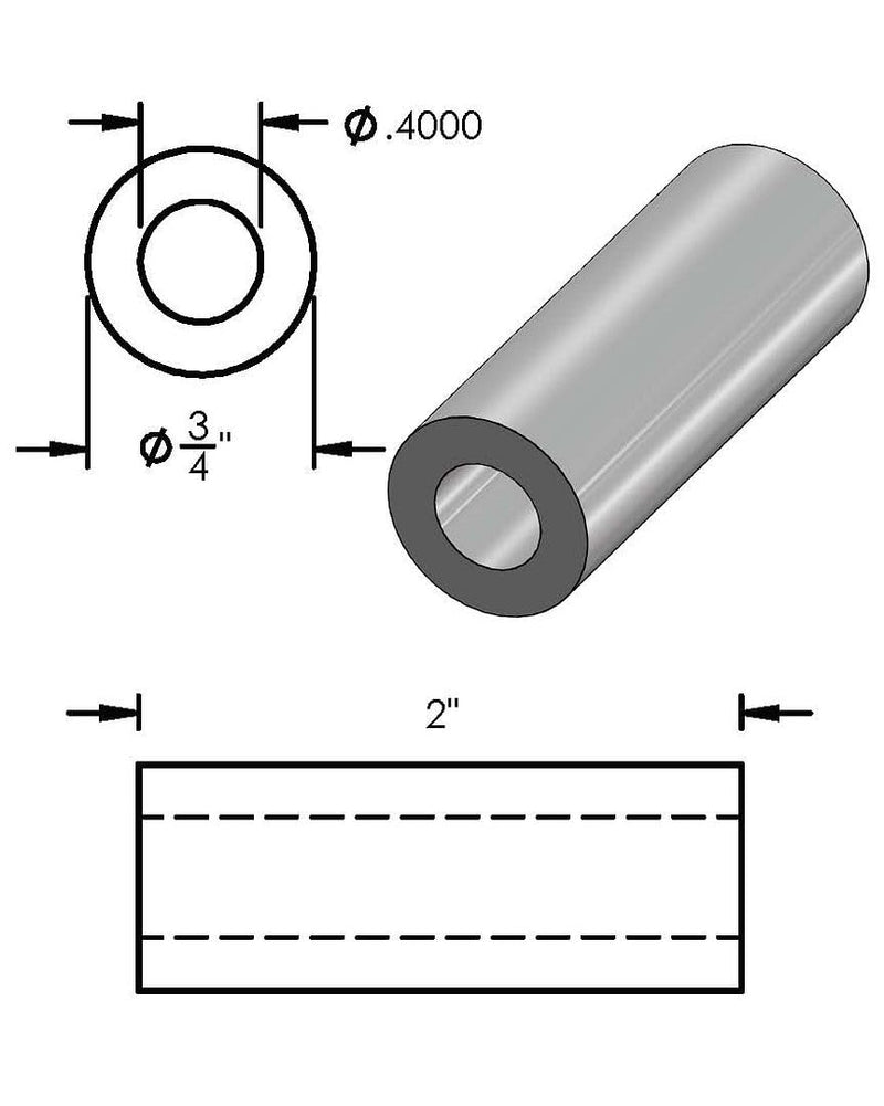 [Australia - AusPower] - Aluminum Spacer 3/4" OD x 3/8" ID x Choose Your Length, Round Spacer Unthreaded Standoff Bushing Plain Finish, Fits Screws Bolts 3/8" or M10 by Metal Spacers Online (2" Length, 5 Pack) 2" Length 