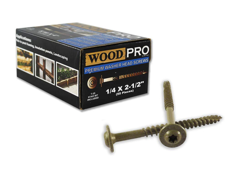 [Australia - AusPower] - ST14X212-50PC 1/4-Inch by 2-1/2-Inch Length Round Washer Head Exterior Wood Screws, 50-Pack 