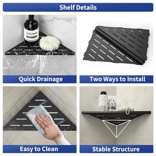 Corner Shower Shelf 10" Matte Black 10"-2 Pack