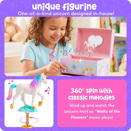 Giggle & Honey® Musical Unicorn Jewelry Box for Girls Floral Unicorn