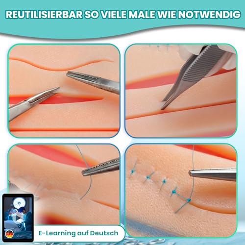 Seam Set with Ultra Realistic Silicone Pad - Seam Training Set for Medical Students with E-Learning, Complete Exercise Set, Gift for Medicine Students