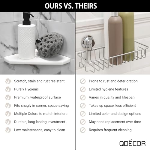 Questech 8" Corner Shower Shelf - Lugged for New Construction, Shower Organizer for Tiled Walls, Corner Caddy Soap Dish Bathroom Storage, Geo Lugged, Gold Finish