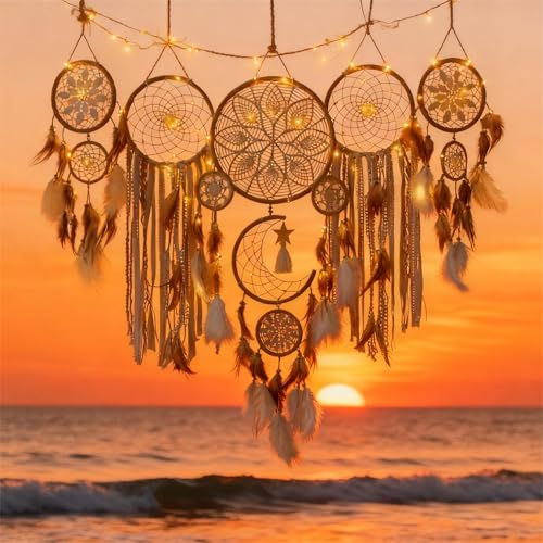 Set of 5 Boho Bedroom Dream Catchers for Adults Wall Bohemian Decor Camel