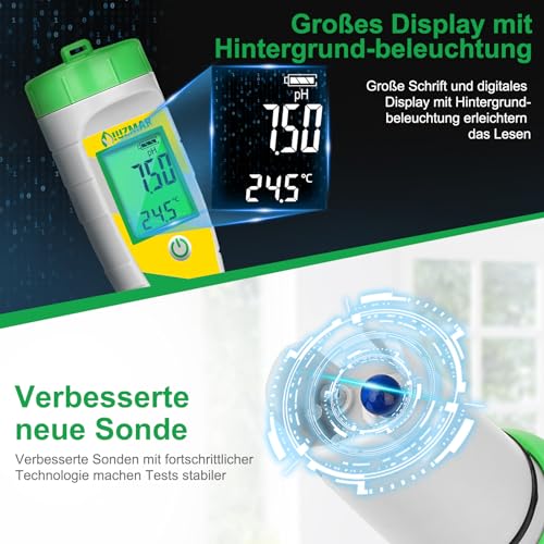 UIUZMAR Digital pH Meter, 5-in-1 Pool Salt Tester, Water TDS EC Meter | Salt content and pH meter for salt water pool, hot tubs, spa, aquarium, hydroponics PPM and EC meter Yellow green