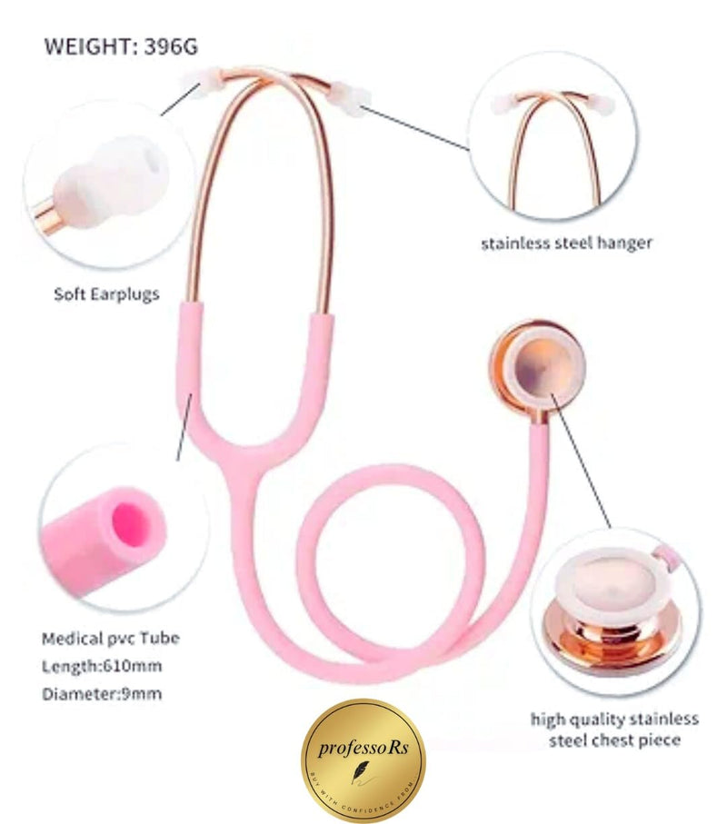 [Australia - AusPower] - professoRs Pink Stethoscope for Students Nurse Doctor, Beautiful Gold-Plated Stetho for Clinical Use, Professional high-sensitivity fiber membrane, Double Sided Stethoscope, estetoscopio medico 