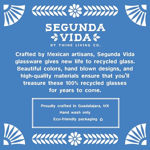 Twine Segunda Vida Artistico 100% Recycled Glassware Tumblers, Hand Blown Cocktail Glasses for Dinner Party, Icon Glasses Gifts, Stemless Margarita Mexican Glassware, Set of 2, 13 oz, Multicolor