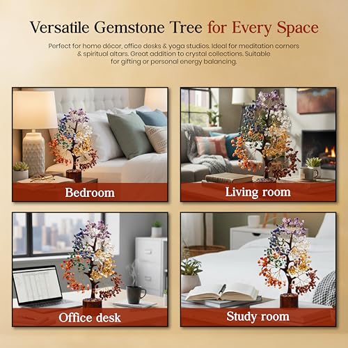7 Chakra Crystal Tree of Life – Feng Shui Gemstone Tree for Positive Energy, Meditation, Healing Crystals, Spiritual Décor & Mindfulness Gifts A0 - Seven Chakra Tree
