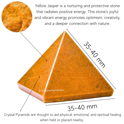 Amazing Gemstone Yellow Jasper Pyramid Crystal Healing Stones - 1.5" Great Pyramid Figurine of Natural Stone Pyramid for Meditation, Reiki, Chakra Balancing and Crystal Pyramids Grid