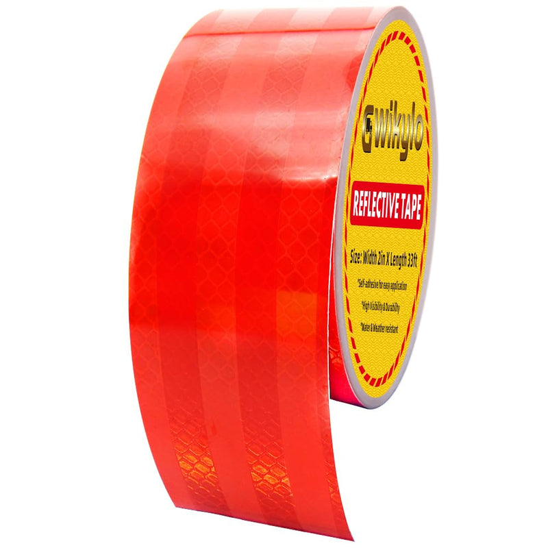 PET Reflective Tape Outdoor Waterproof 2 Inch x 33 Ft Red Stripe Reflector Safety Tape for Bike, Trailer,Truck,Warming Signs,Conspicuity Markings… Red Strip
