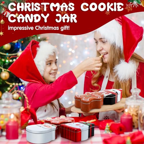 Hushee 8 Pcs Christmas Tin Box Cookie Tins with Lids Christmas Candy Containers Santa Snowman Gingerbread Penguin Metal Cookie Jar Christmas Biscuits Tin Can for Gift Xmas Card, 5 x 4.3 x 2 Inch Classic