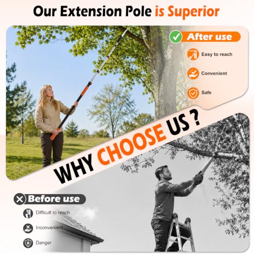 TAIMIGOO 12FT manual pole saw with extendable 3-12FT pole for pruning tree branches in gardens and patios
