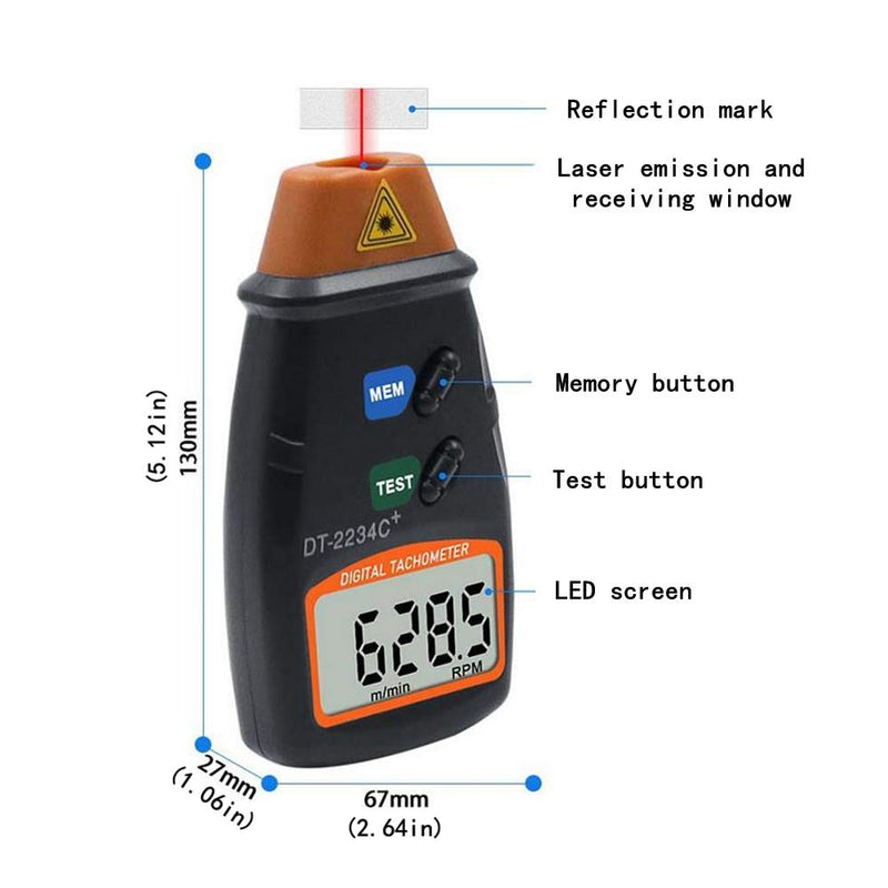 [Australia - AusPower] - Digital Tachometer, Non-Contact RPM Speedometer, Photo Tach Tester Measuring 2.5-99,999RPM Motor Speed, Laser Rotation Velocimeter Detector Gauge for Engine Motorcycle Mower Lathe 1.5ft Distance 